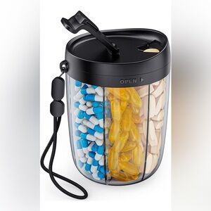 Large 6-Compartment Pill Organizer Travel Vitamin Case NEW